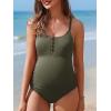 imageSummer Mae Maternity Swimsuit One Piece Bathing Suit Button Neck Cross BackGrass Green