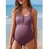 imageSummer Mae Maternity Swimsuit One Piece Bathing Suit Button Neck Cross BackPurple