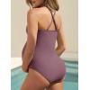 imageSummer Mae Maternity Swimsuit One Piece Bathing Suit Button Neck Cross BackPurple