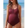 imageSummer Mae Maternity Swimsuit One Piece Bathing Suit Button Neck Cross BackWine