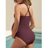 imageSummer Mae Maternity Swimsuit One Piece Bathing Suit Button Neck Cross BackWine