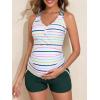 imageSummer Mae Maternity Two Piece Swimsuit Tankini High Waist Pregnancy Bathing Suit with Pockets Cross Back SwimwearRainbow Parallel Paths
