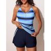 imageSummer Mae Modest Tankini Swimsuits for Women 2025 Two Piece Bathing Suits with Sporty Pockets Boy Shorts for Tummy ControlGradient Stripes