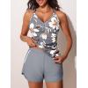 imageSummer Mae Modest Tankini Swimsuits for Women 2025 Two Piece Bathing Suits with Sporty Pockets Boy Shorts for Tummy ControlMisty White Blossoms