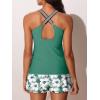 imageSummer Mae Modest Tankini Swimsuits for Women 2025 Two Piece Bathing Suits with Sporty Pockets Boy Shorts for Tummy ControlSolitary Silhouette Bloom