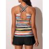 imageSummer Mae Modest Tankini Swimsuits for Women 2025 Two Piece Bathing Suits with Sporty Pockets Boy Shorts for Tummy ControlWave Point Stripe Geometry