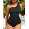 imageSummer Mae One Shoulder Womens One Piece Swimsuit Ribbed Scalloped Swim Suits Slimming Full Coverage Modest Bathing SuitBlack