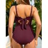imageSummer Mae One Shoulder Womens One Piece Swimsuit Ribbed Scalloped Swim Suits Slimming Full Coverage Modest Bathing SuitBurgundy