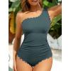imageSummer Mae One Shoulder Womens One Piece Swimsuit Ribbed Scalloped Swim Suits Slimming Full Coverage Modest Bathing SuitSacramento
