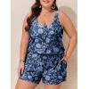 imageSummer Mae Plus Size Swim Romper One Piece Swimsuit Women Blouson Bathing Suit with Pockets 2025 Modest SwimwearBranches Vines Flowers