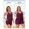 imageSummer Mae Plus Size Swim Romper One Piece Swimsuit Women Blouson Bathing Suit with Pockets 2025 Modest SwimwearPurplish Red