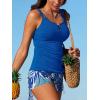 imageSummer Mae Tankini Swimsuits for Women Bathing Suits Top Ruched Two Piece Tummy Control Round Neck with VWire Swim SuitsBlue Coconut Shadows