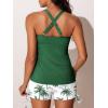 imageSummer Mae Tankini Swimsuits for Women Bathing Suits Top Ruched Two Piece Tummy Control Round Neck with VWire Swim SuitsBright Blue Leaves