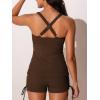 imageSummer Mae Tankini Swimsuits for Women Bathing Suits Top Ruched Two Piece Tummy Control Round Neck with VWire Swim SuitsBrown