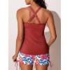 imageSummer Mae Tankini Swimsuits for Women Bathing Suits Top Ruched Two Piece Tummy Control Round Neck with VWire Swim SuitsCerulean Crimson
