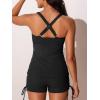 imageSummer Mae Tankini Swimsuits for Women Bathing Suits Top Ruched Two Piece Tummy Control Round Neck with VWire Swim SuitsPure Black