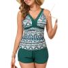 imageSummer Mae Color Block Tankini Swimsuits for Women 2025 with Side Pockets Sporty Swim Shorts Two Piece Bathing SuitsGreen Floral Print