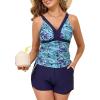 imageSummer Mae Color Block Tankini Swimsuits for Women 2025 with Side Pockets Sporty Swim Shorts Two Piece Bathing SuitsSwaying Blue Leaves
