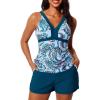 imageSummer Mae Color Block Tankini Swimsuits for Women 2025 with Side Pockets Sporty Swim Shorts Two Piece Bathing SuitsTeal Paisley