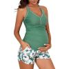 imageSummer Mae Maternity Two Piece Swimsuit Tankini High Waist Pregnancy Bathing Suit with Pockets Cross Back SwimwearSolitary Silhouette Bloom