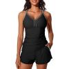 imageSummer Mae Modest Tankini Swimsuits for Women 2025 Two Piece Bathing Suits with Sporty Pockets Boy Shorts for Tummy ControlPure Black