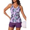 imageSummer Mae Modest Tankini Swimsuits for Women 2025 Two Piece Bathing Suits with Sporty Pockets Boy Shorts for Tummy ControlPurplish Blue Lemon