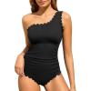 imageSummer Mae One Shoulder Womens One Piece Swimsuit Ribbed Scalloped Swim Suits Slimming Full Coverage Modest Bathing SuitBlack