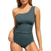imageSummer Mae One Shoulder Womens One Piece Swimsuit Ribbed Scalloped Swim Suits Slimming Full Coverage Modest Bathing SuitSacramento
