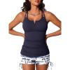 imageSummer Mae Tankini Swimsuits for Women Bathing Suits Top Ruched Two Piece Tummy Control Round Neck with VWire Swim SuitsBlue Shadow on White