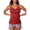 imageSummer Mae Tankini Swimsuits for Women Bathing Suits Top Ruched Two Piece Tummy Control Round Neck with VWire Swim SuitsCerulean Crimson