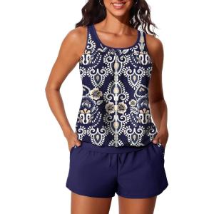 imageSummer Mae Blouson Womens Tankini Swimsuits Tummy Control Modest 2025 Two Piece with Sporty Pockets Bathing SuitsBeautiful Crown