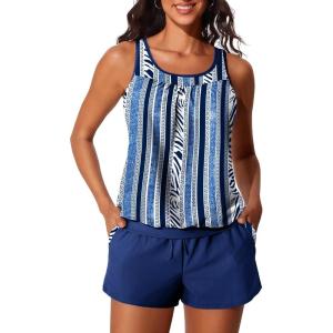 imageSummer Mae Blouson Womens Tankini Swimsuits Tummy Control Modest 2025 Two Piece with Sporty Pockets Bathing SuitsBlue Vertical