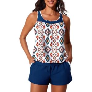 imageSummer Mae Blouson Womens Tankini Swimsuits Tummy Control Modest 2025 Two Piece with Sporty Pockets Bathing SuitsPersian Art