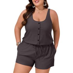 imageSummer Mae Plus Size Swim Romper One Piece Swimsuit Women Blouson Bathing Suit with Pockets 2025 Modest SwimwearBrown