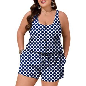 imageSummer Mae Plus Size Swim Romper One Piece Swimsuit Women Blouson Bathing Suit with Pockets 2025 Modest SwimwearPolka Dot