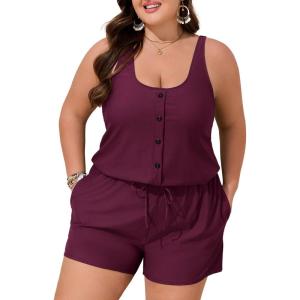 imageSummer Mae Plus Size Swim Romper One Piece Swimsuit Women Blouson Bathing Suit with Pockets 2025 Modest SwimwearPurplish Red
