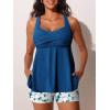 imageMiYang Tankini Swimsuits for Women 2025 Tummy Control Modest Flowy Two Piece Bathing Suits Top with Pockets ShortsBlue White Oil Painting Flowers