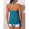 imageSummer Mae Halter Womens Tankini Swimsuits 2025 Flowy Top Two Piece Bathing Suits with Pockets BoyshortsBlue Coconut Tree