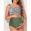 imageSummer Mae Maternity High Waist Bikini Swimsuit Two Piece Ruffled Hem Cute Bathing Suit Floral Pregnancy SwimwearGarden Veil Bliss