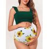 imageSummer Mae Maternity High Waist Bikini Swimsuit Two Piece Ruffled Hem Cute Bathing Suit Floral Pregnancy SwimwearGreen
