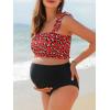 imageSummer Mae Maternity High Waist Bikini Swimsuit Two Piece Ruffled Hem Cute Bathing Suit Floral Pregnancy SwimwearRed Leopard