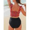 imageSummer Mae Maternity High Waist Bikini Swimsuit Two Piece Ruffled Hem Cute Bathing Suit Floral Pregnancy SwimwearRed Leopard
