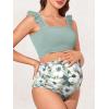 imageSummer Mae Maternity High Waist Bikini Swimsuit Two Piece Ruffled Hem Cute Bathing Suit Floral Pregnancy SwimwearSolitary Silhouette Bloom