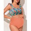 imageSummer Mae Maternity High Waist Bikini Swimsuit Two Piece Ruffled Hem Cute Bathing Suit Floral Pregnancy SwimwearTropical Paradise