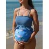 imageSummer Mae Maternity High Waist Swimsuit Ruffle Hem Bikini Bathing Suit Shirred Bandeau Two Piece Pregnancy SwimwearBlue White Flower
