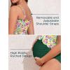 imageSummer Mae Maternity High Waist Swimsuit Ruffle Hem Bikini Bathing Suit Shirred Bandeau Two Piece Pregnancy SwimwearGreen Fuchsia Flowers