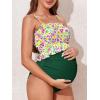 imageSummer Mae Maternity High Waist Swimsuit Ruffle Hem Bikini Bathing Suit Shirred Bandeau Two Piece Pregnancy SwimwearGreen Fuchsia Flowers