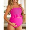 imageSummer Mae Maternity High Waist Swimsuit Ruffle Hem Bikini Bathing Suit Shirred Bandeau Two Piece Pregnancy SwimwearHot Pink