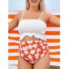 imageSummer Mae Maternity High Waist Swimsuit Ruffle Hem Bikini Bathing Suit Shirred Bandeau Two Piece Pregnancy SwimwearWhite Flower