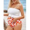 imageSummer Mae Maternity High Waist Swimsuit Ruffle Hem Bikini Bathing Suit Shirred Bandeau Two Piece Pregnancy SwimwearWhite Flower